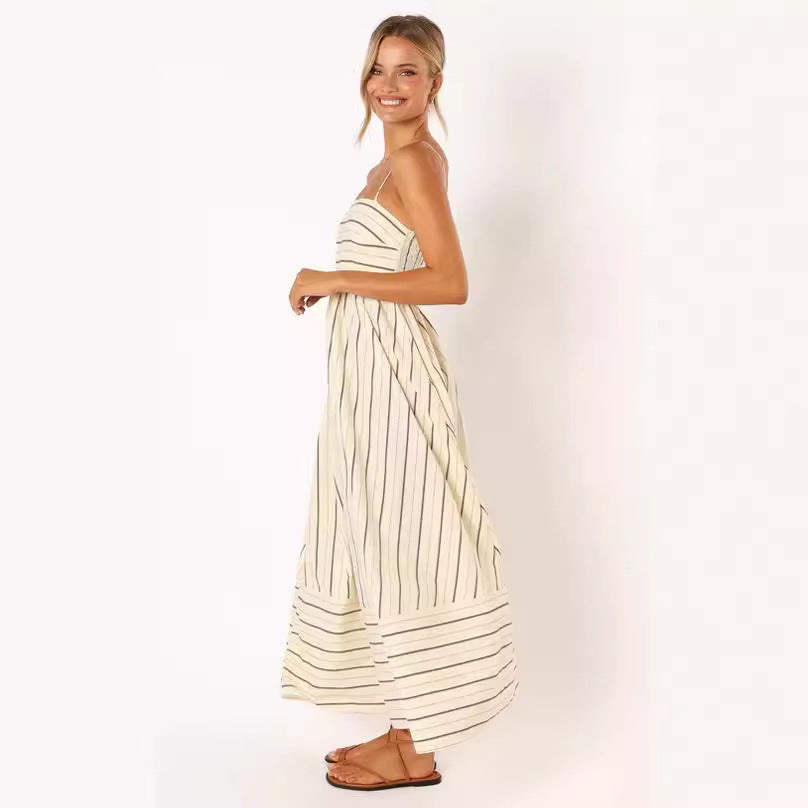 Damen Maxi-Kleid mit schmalen Spaghettiträgern und eleganten Querstreifen Drune