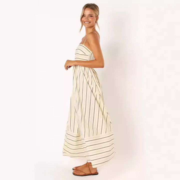 Damen Maxi-Kleid mit schmalen Spaghettiträgern und eleganten Querstreifen Drune