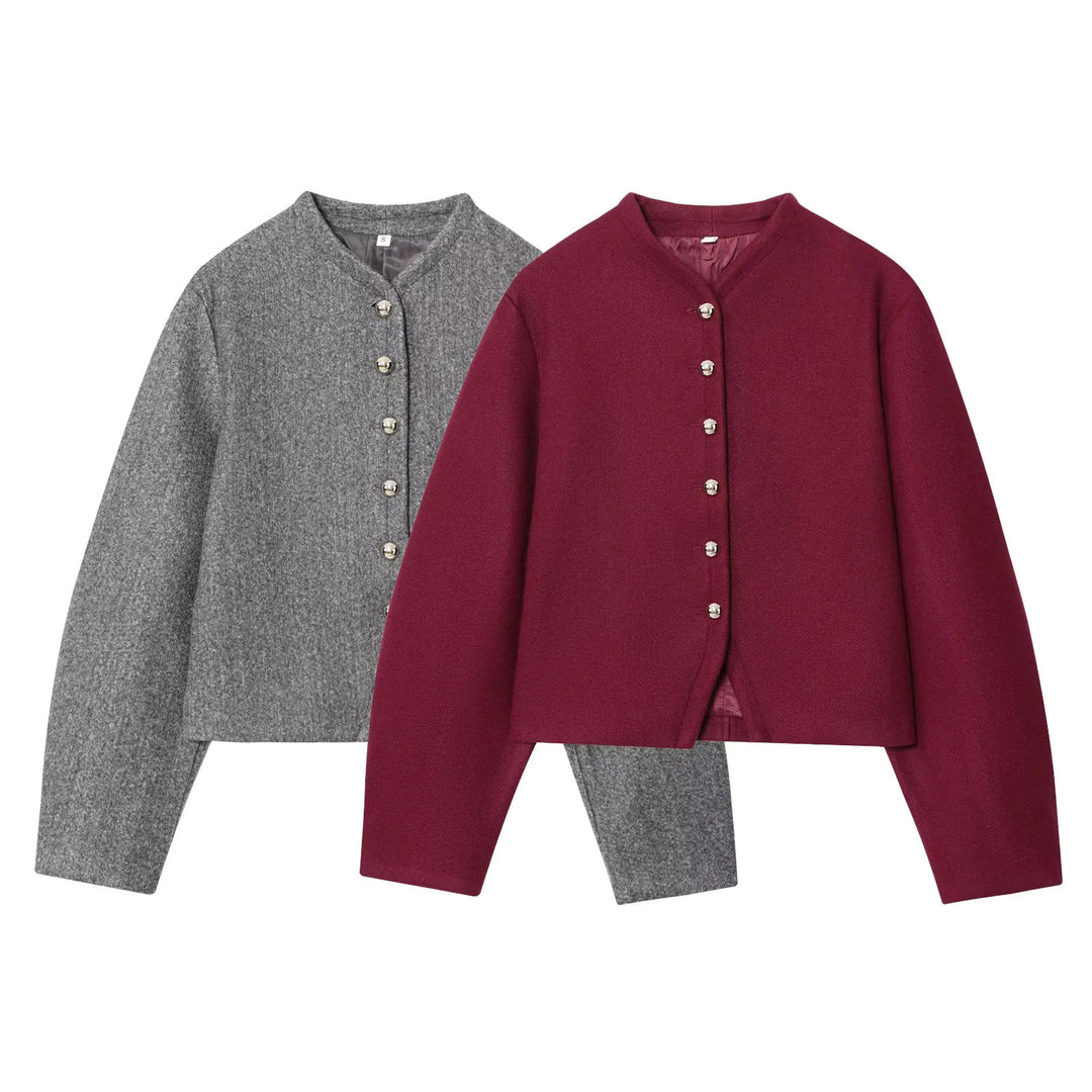 Damen elegante Strickjacke mit strukturiertem Gewebe und glänzenden Knöpfen Drune