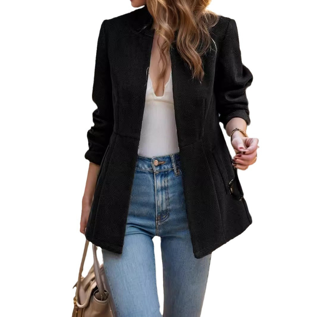 Damen eleganter Blazer im Fischgrätmuster mit taillierter Silhouette Drune