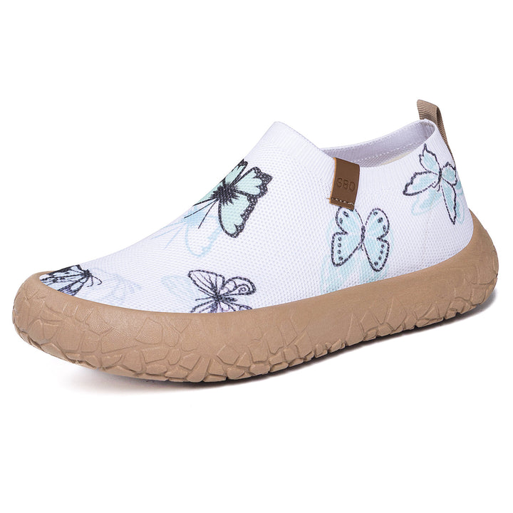 Damen nan atmungsaktiver Strick-Slipper mit Aquarell-Schmetterlingsprint und griffiger Outdoorsohle Drune
