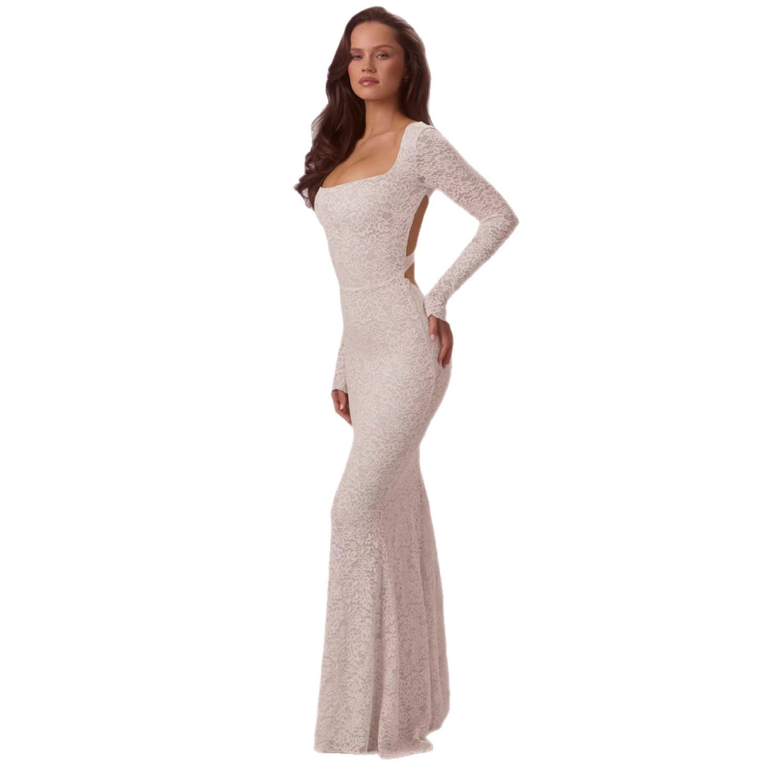Damen Elegantes Spitzen-Maxikleid mit taillierter Silhouette und langem Arm Drune
