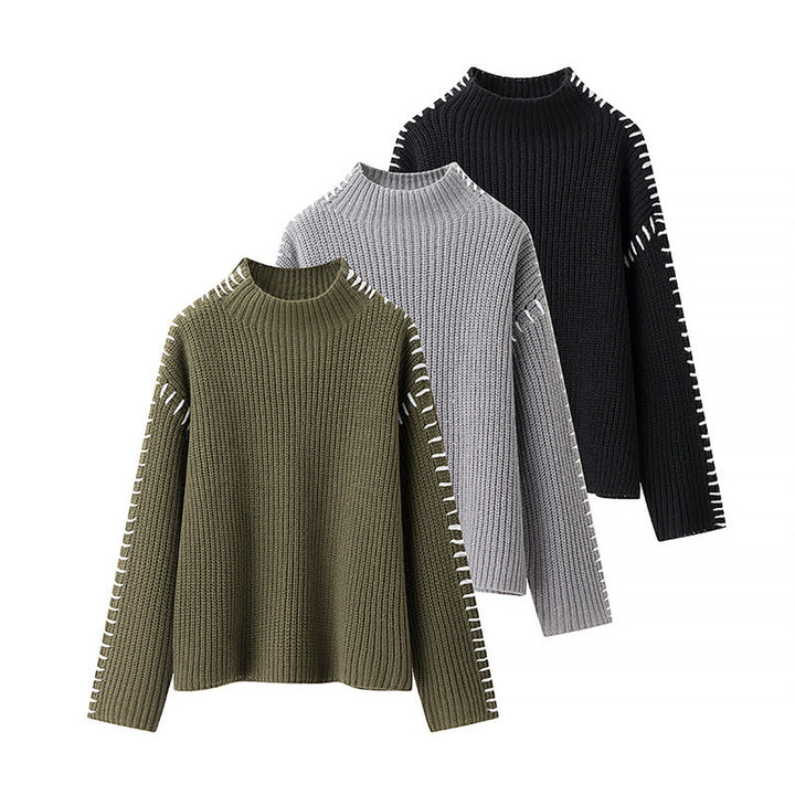Damen modischer Strickpullover mit hohen Kragen und eleganten Seitendetails Drune