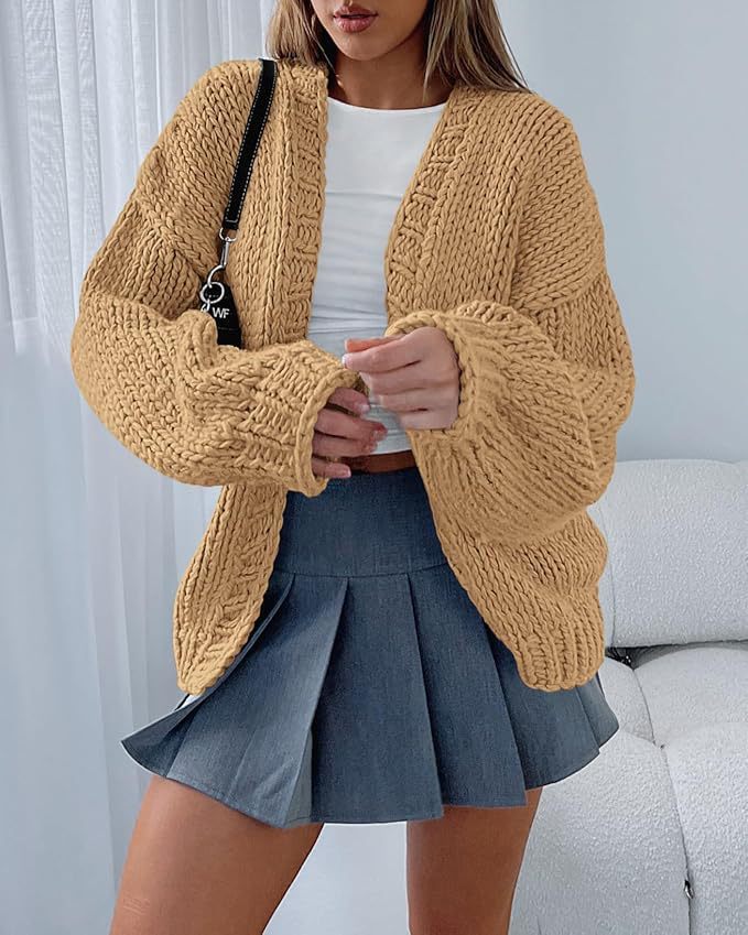 Damen weicher Strick-Cardigan mit voluminösen Ärmeln und offener Front Drune