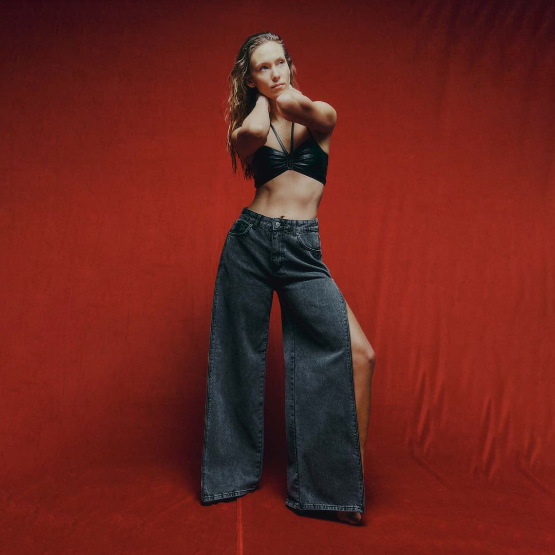 Damen lässige High-Waist Jeans im Vintage-Stil Drune