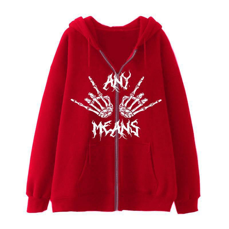 Damen Kapuzenjacke mit einzigartigem Skelettmotiv und praktischen Kängurutaschen Drune