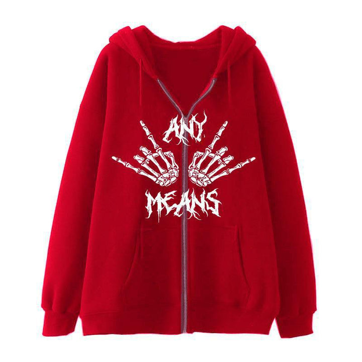 Damen Kapuzenjacke mit einzigartigem Skelettmotiv und praktischen Kängurutaschen Drune