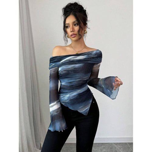 Damen Elegantes Off-Shoulder Oberteil mit fließendem Stoff und raffinierten Drapierungen Drune