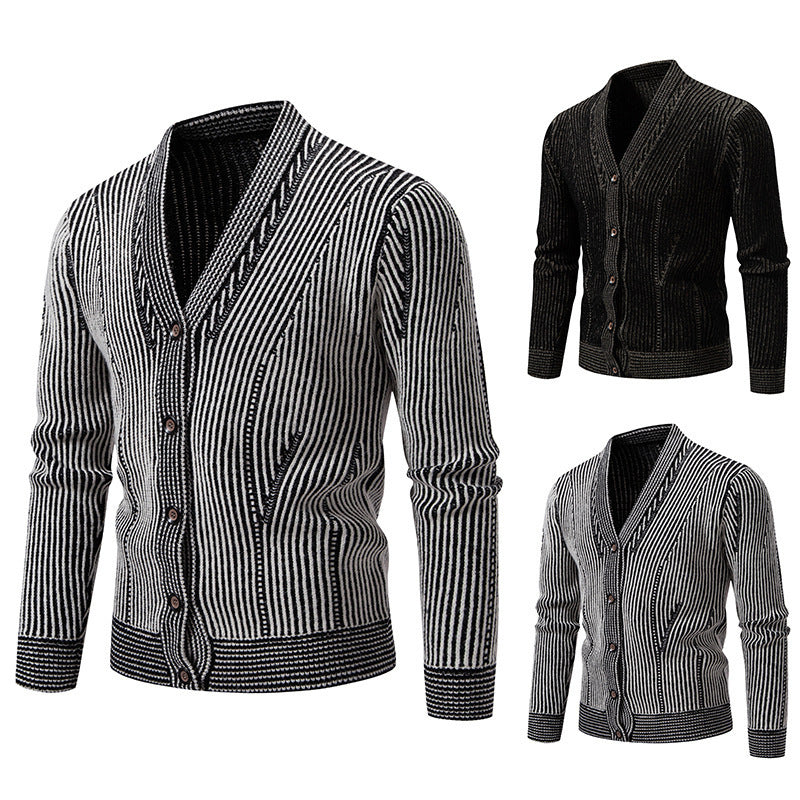 Herren elegante Strickjacke mit V-Ausschnitt und feinem Kabelmuster Drune