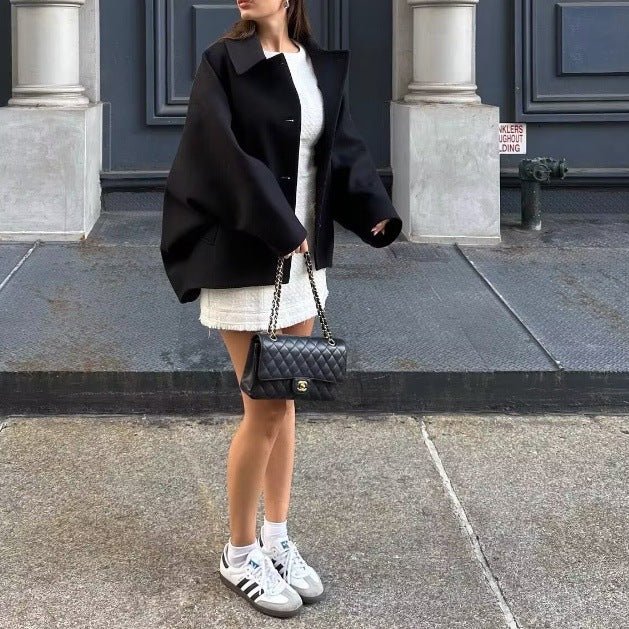 Drune | Wolle-Mischung Cape Mantel - Elegant & Schick - Minimalistischer Stil - Raffinierte Schichtung