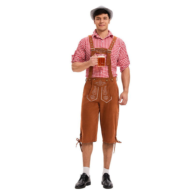 Herren nan traditionelle Trachtenlederhose mit verstellbaren Trägern und stickierter Vorderpasse Drune
