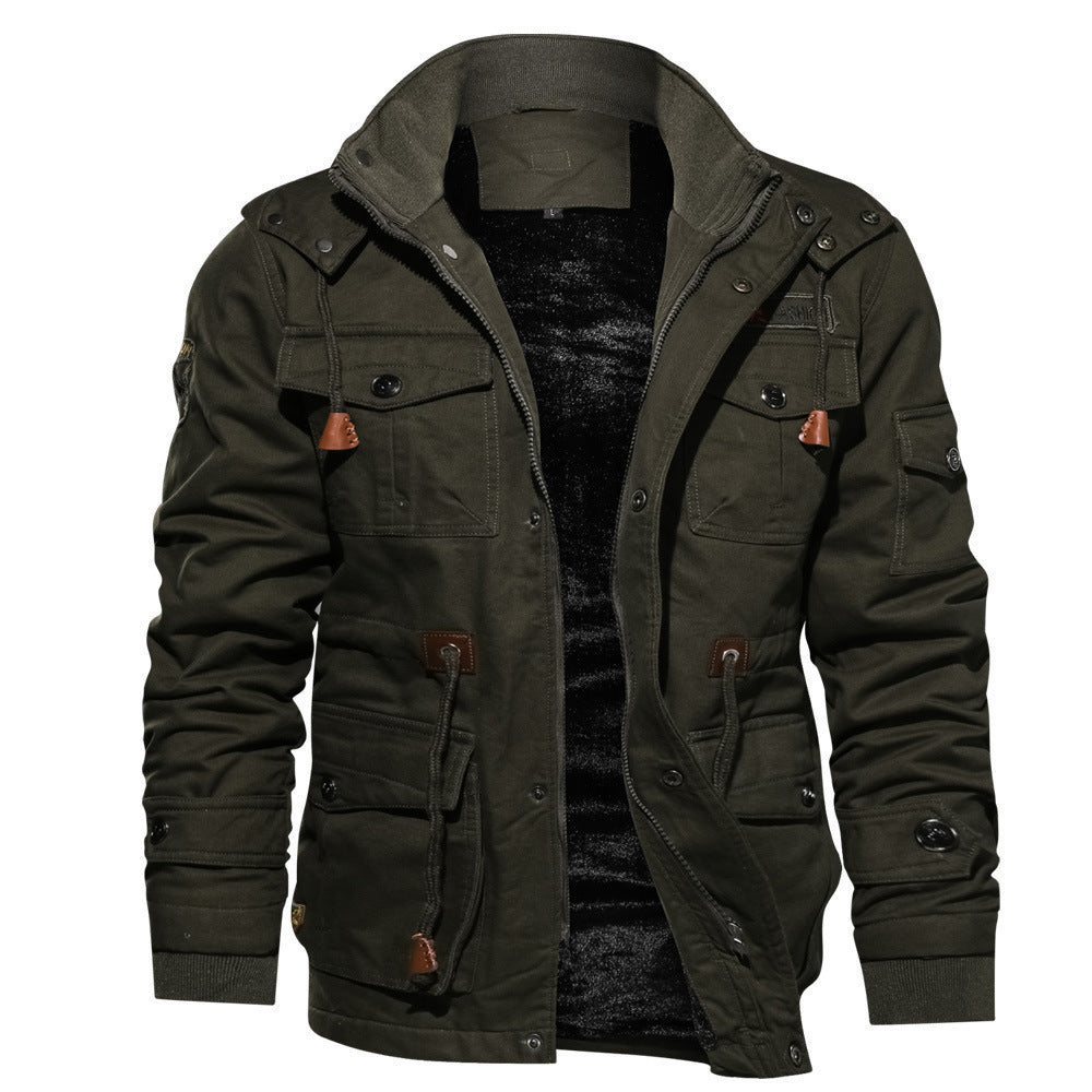 Herren nan legerer Baumwoll-Blazer mit Knopfleiste, aufgesetzten Taschen und gestreiftem Innenfutter Drune
