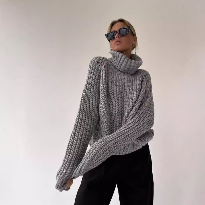Damen Großer Strickpullover mit Rollkragen und breiten Ärmelabschlüssen Drune
