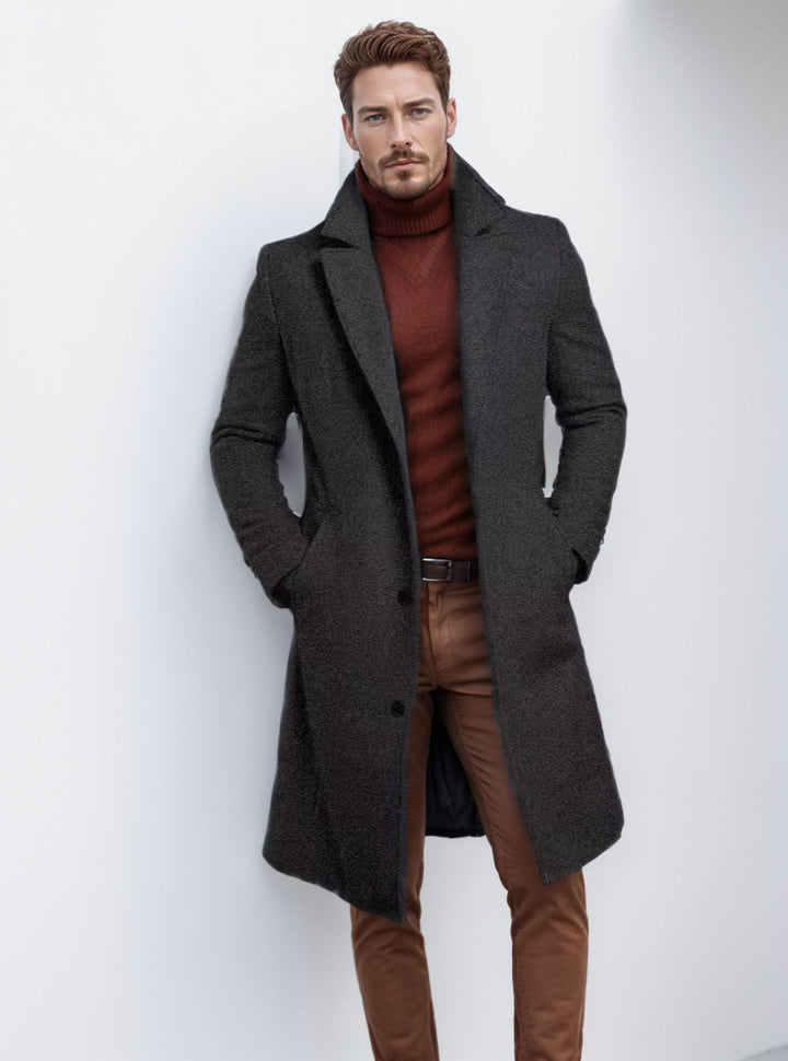 Herren nan langer Wollmixmantel mit Boucléstruktur, taillierter Silhouette und klassischem Revers Drune