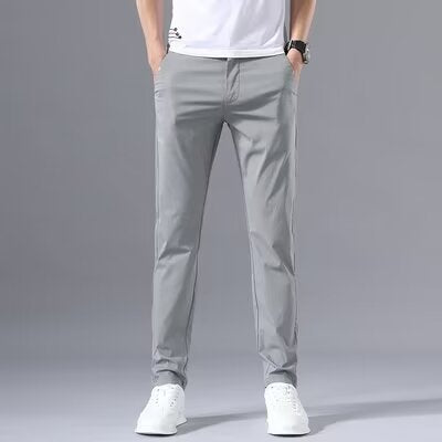Herren stylische Chinohose mit schmalem Schnitt und elastischem Bund Drune