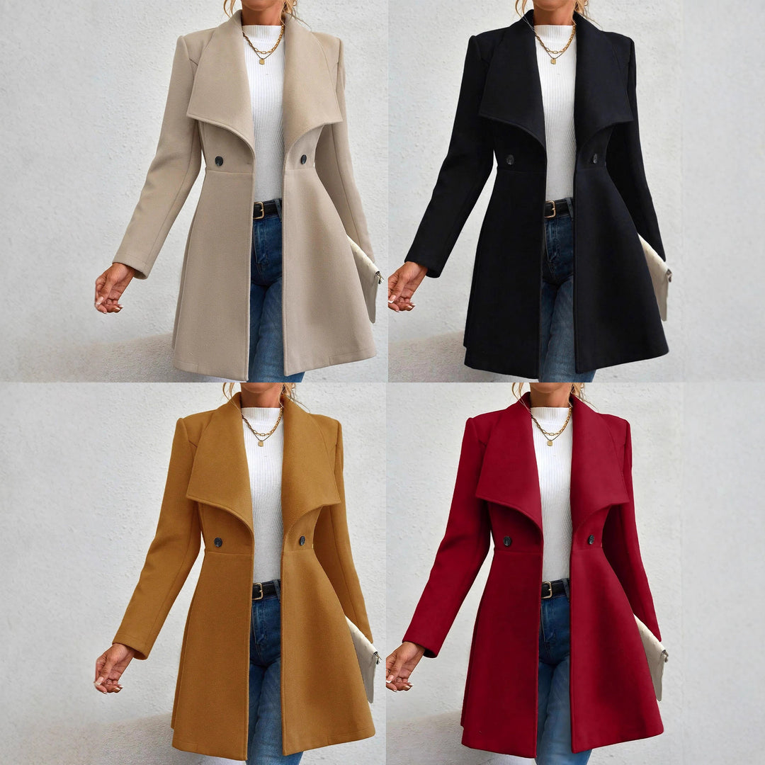 Damen eleganter Wollmantel mit modischem Revers und doppelter Knopfleiste Drune