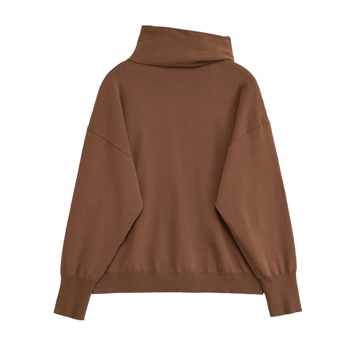 Damen lässiger Strickpullover mit asymmetrischem Kragen Drune