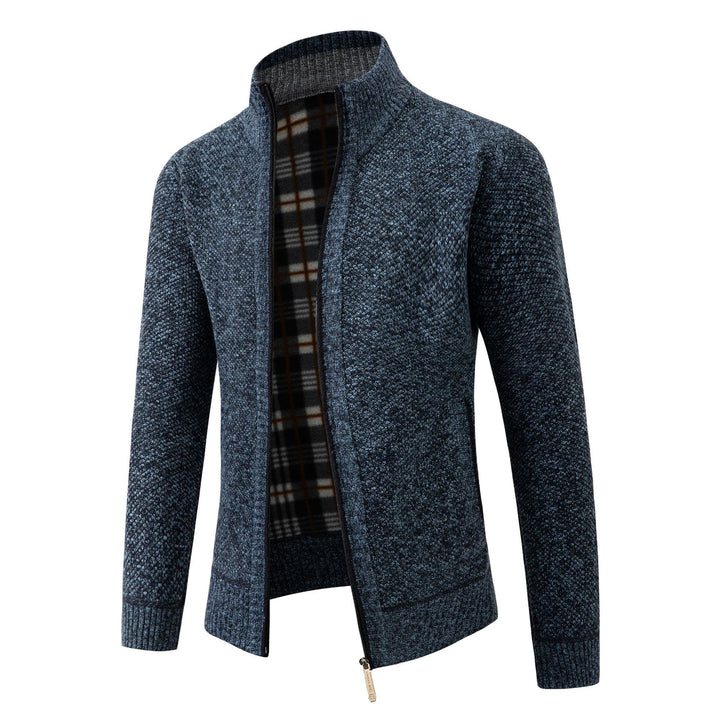 Herren Strickjacke mit modernem Stehkragen und klassischem Innenfutter Drune