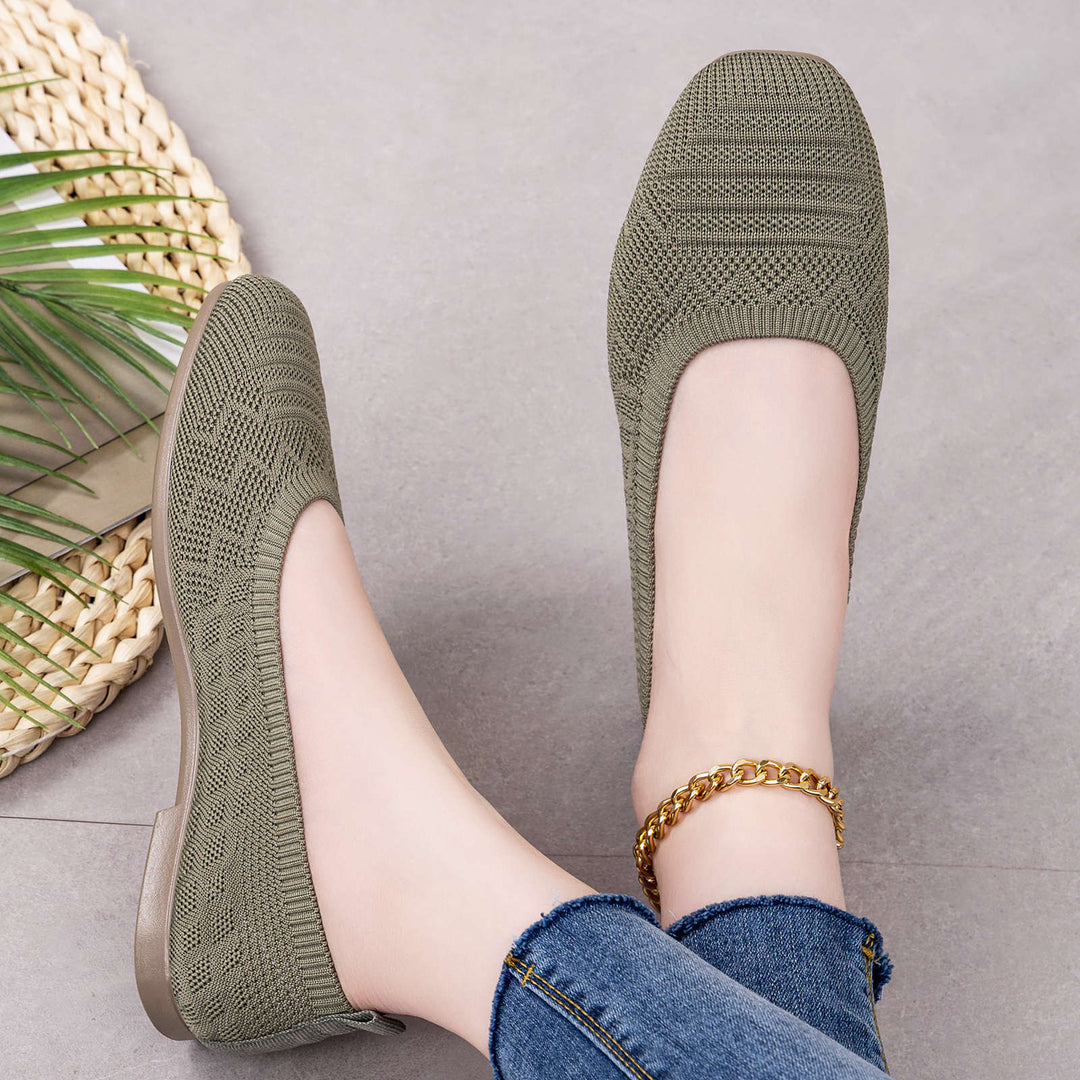 Damen nan gestrickte Ballerina-Slip-On Komfortballerina mit nahtlosem Sockeneinstieg und flexibler Leichtsohle Drune