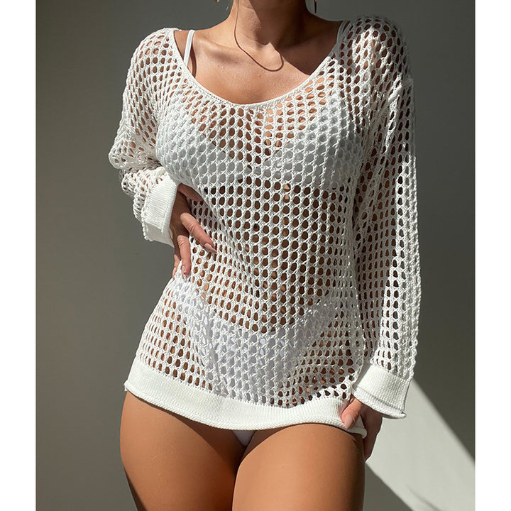 Damen luftiger Grobstrick Pullover mit weitem Schnitt und offenen Ärmeln Drune