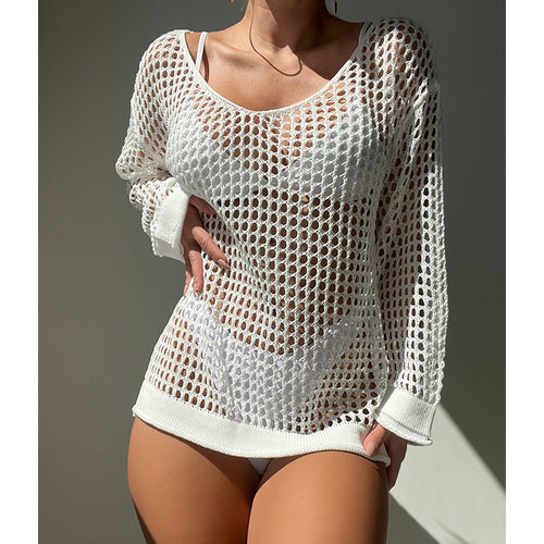 Damen luftiger Grobstrick Pullover mit weitem Schnitt und offenen Ärmeln Drune