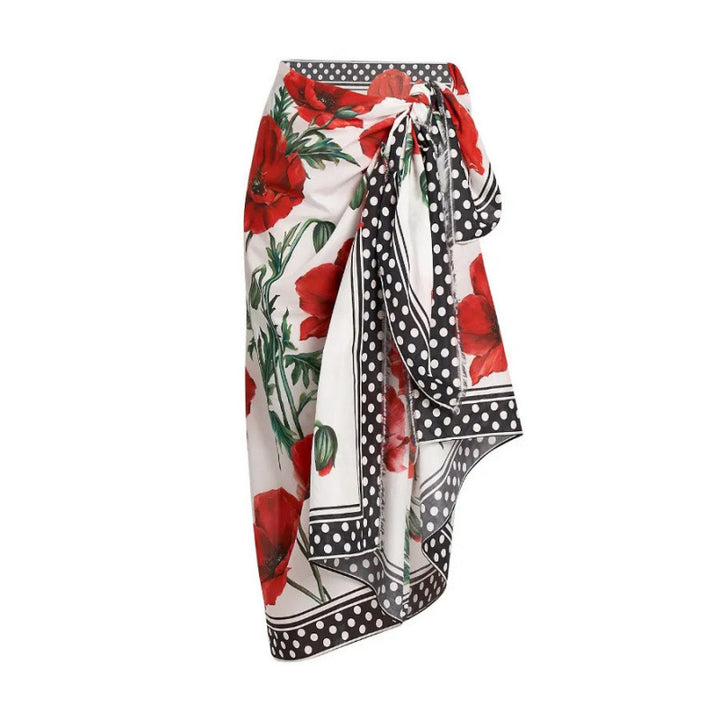 Damen Einteiler Badeanzug mit floralen Akzenten und passendem Wickelrock Drune