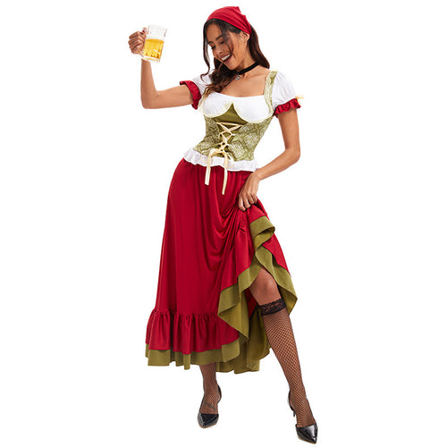Damen nan bayerisches Oktoberfest-Biermädchen-Kostüm mit geschnürtem Mieder Puffärmeln und mehrlagigem Rock Drune