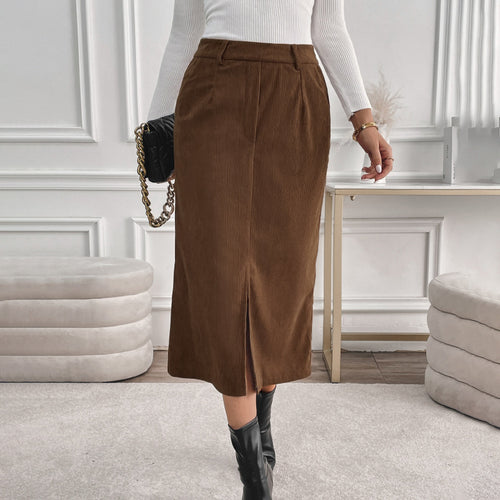 Damen Maxi-Rock mit stylishen Cord-Details und seitlichem Schlitz Drune
