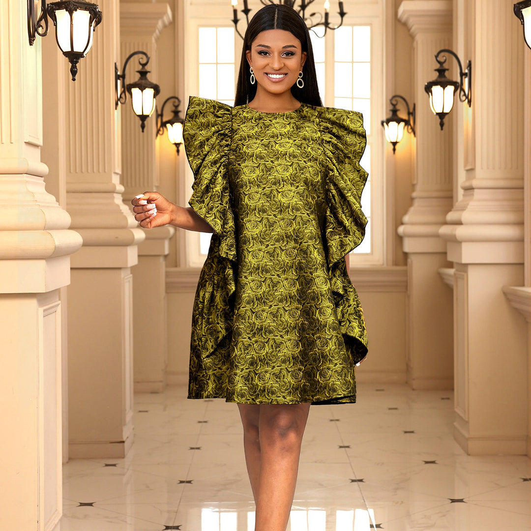 Damen Kleid mit voluminösen Rüschen und floralem Muster Drune