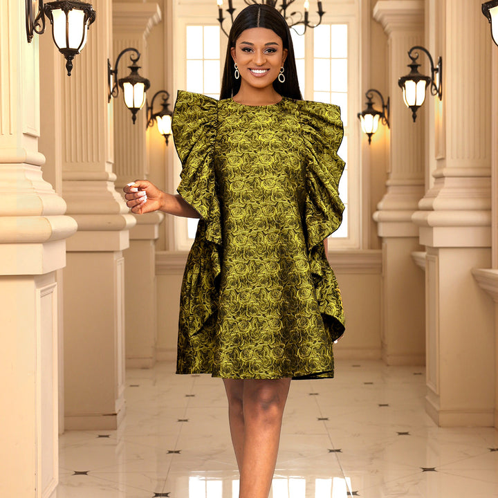 Damen Kleid mit voluminösen Rüschen und floralem Muster Drune