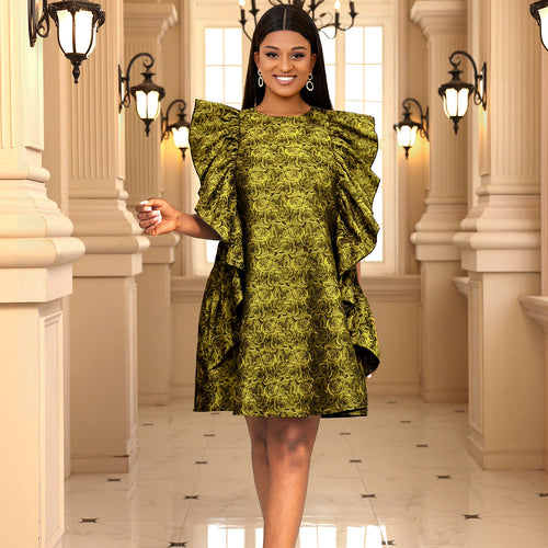 Damen Kleid mit voluminösen Rüschen und floralem Muster Drune