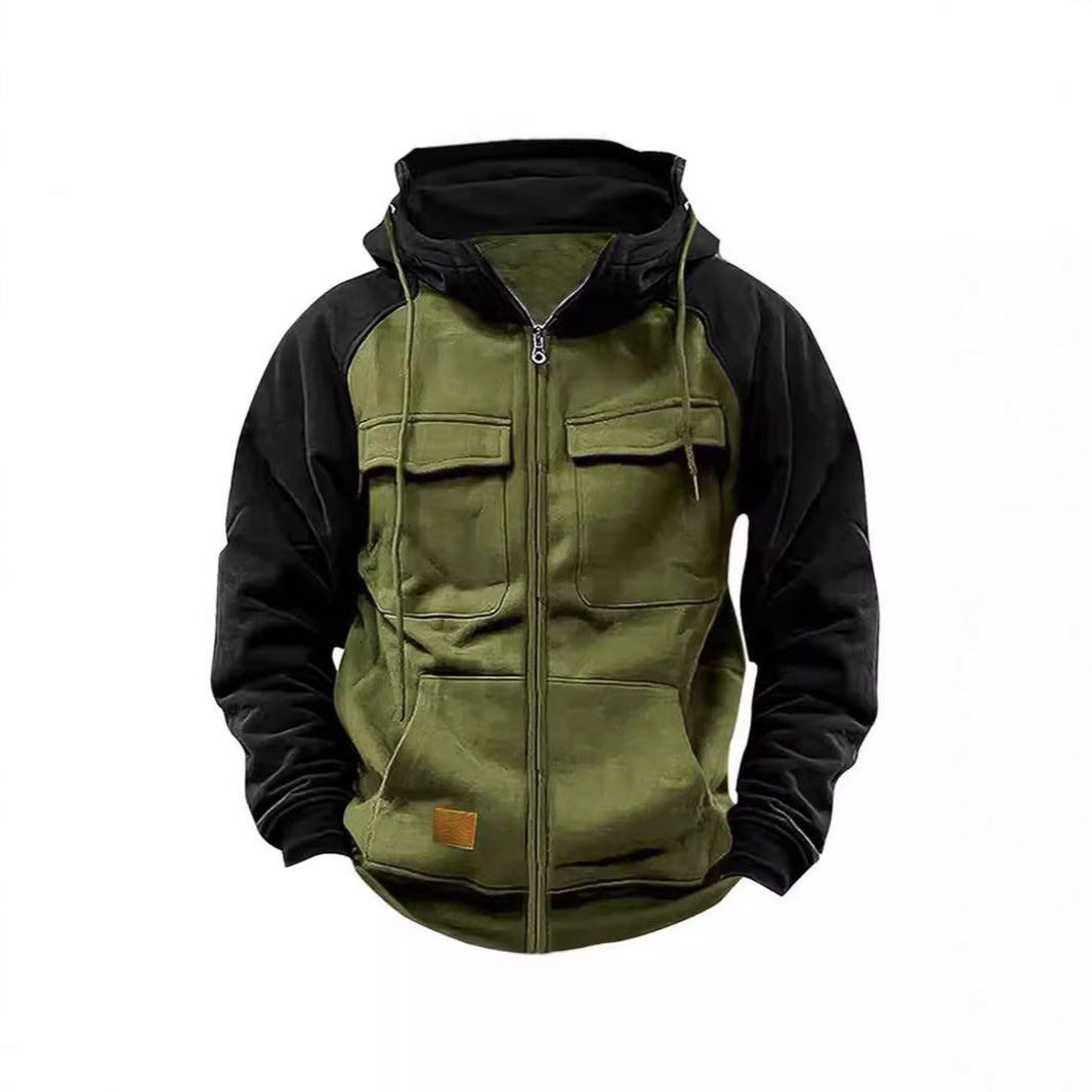 Herren nan Utility-Kapuzenjacke mit Materialmix, Brusttaschen und Reißverschluss Drune