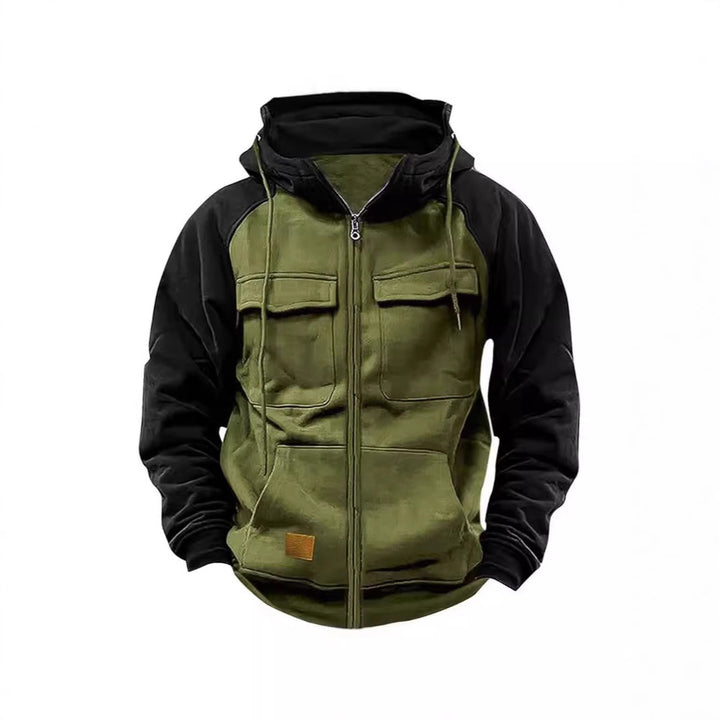 Herren nan Utility-Kapuzenjacke mit Materialmix, Brusttaschen und Reißverschluss Drune
