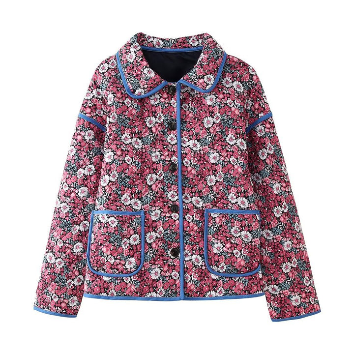 Damen gesteppte Blumenjacke mit modernem Kragen und praktischen Taschen Drune