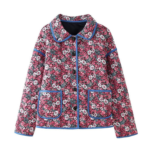 Damen gesteppte Blumenjacke mit modernem Kragen und praktischen Taschen Drune