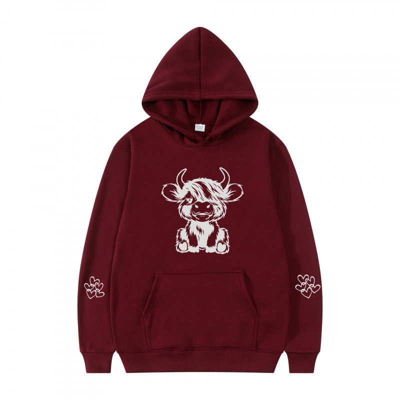 Damen Kapuzensweater mit entzückendem Kuhmotiv und praktischen Kängurutaschen Drune