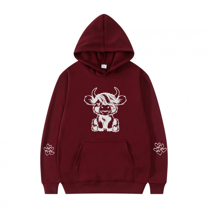 Damen Kapuzensweater mit entzückendem Kuhmotiv und praktischen Kängurutaschen Drune