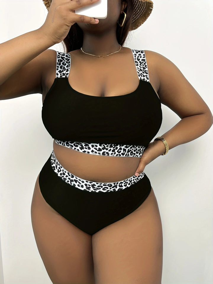 Damen Hochgeschnittenes Bikini-Set mit trendigem Tiermuster Drune
