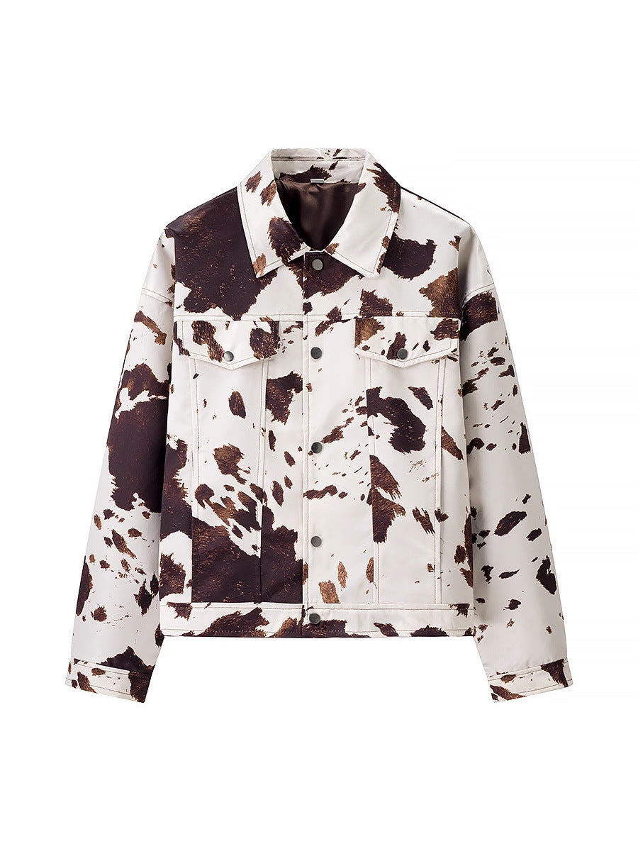 Damen lässige Jeansjacke im modernen Cow-Print-Design Drune