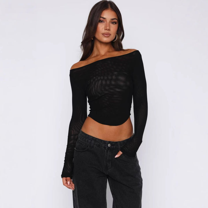 Damen Elegantes Langarm-Top mit schöner Transparenz Drune