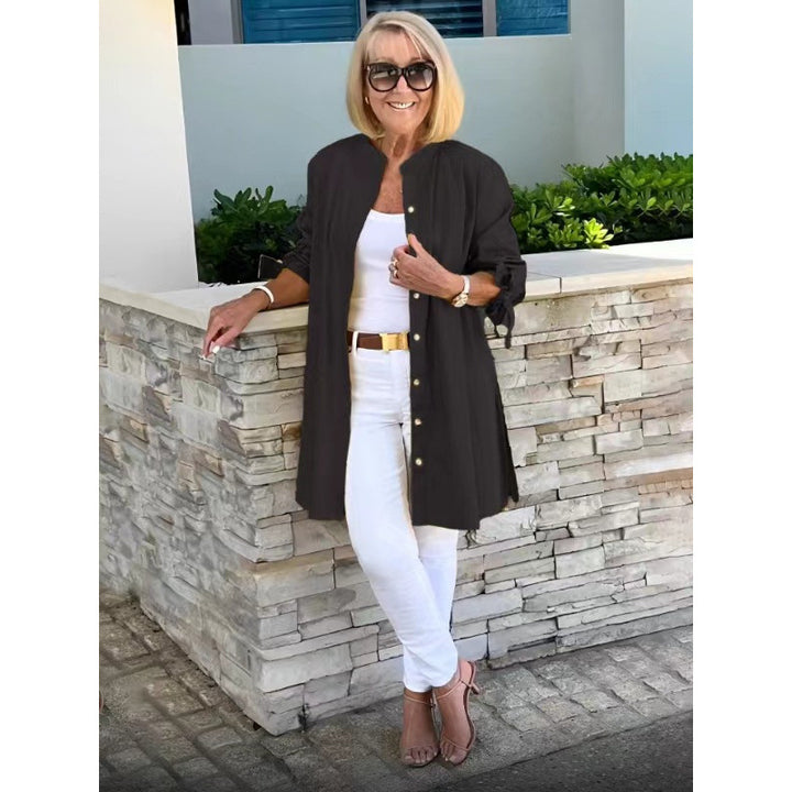 Damen luftiger Longblazer mit elastischen Ärmeln Drune