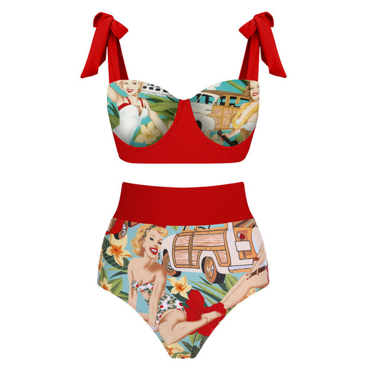 Damen Bikiniset mit hochtaillierten Shorts und verspieltem Wickelrock Drune
