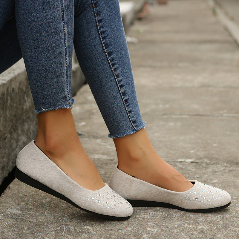 Damen nan flache Ballerina-Slipper aus Veloursimitat mit Strassapplikation und gepolsterter Komfortinnensohle Drune