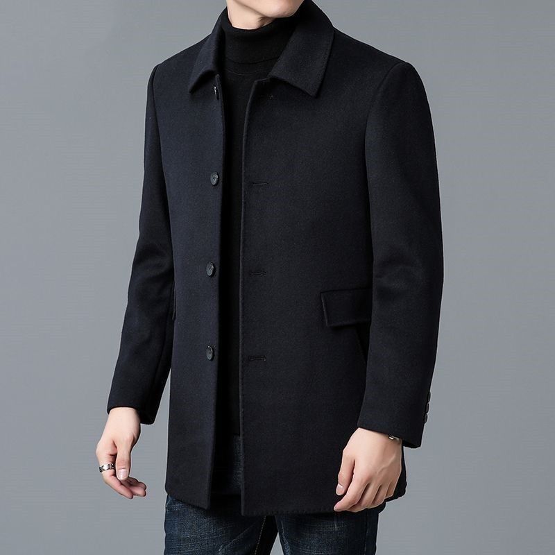 Herren eleganter Wollmantel mit klassischem Revers und Taschen Drune