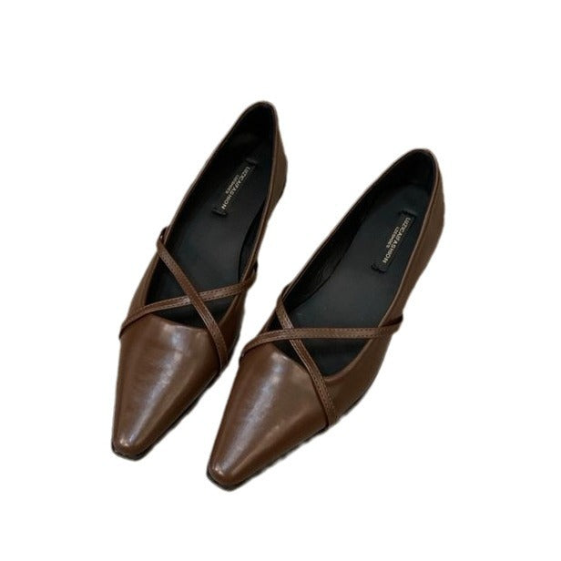 Damen elegante Ballerinas mit gekreuztem Riemchen Drune