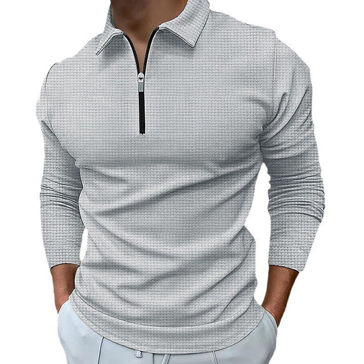 Herren Sportliches Langarm-Henley-Shirt mit Reißverschluss und strukturierter Oberfläche Drune