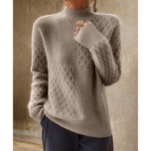 Damen nan lässiger Mohair-Mix Feinstrickpullover mit Strukturmix, Stehkragen und überschnittenen Schultern Drune