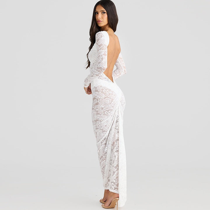 Damen Elegantes Spitzenkleid mit langem Arm Drune