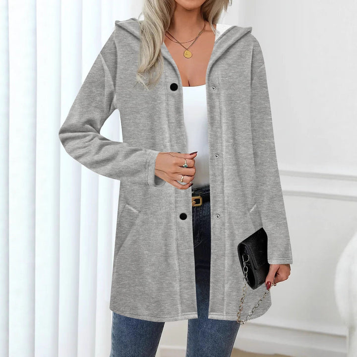 Damen Lässige Jacke mit Kapuze und Knopfverschluss Drune