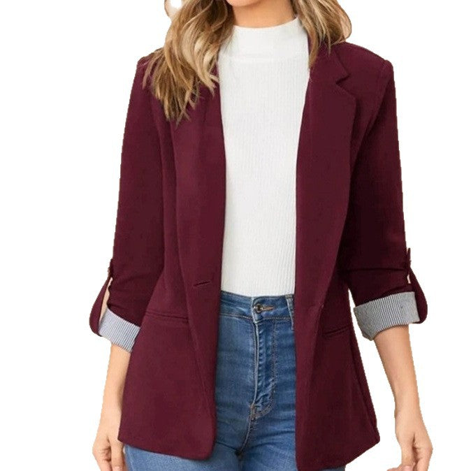Damen nan taillierter Casual-Blazer mit umschlagärmeln und dekorativem Knopfdetail Drune